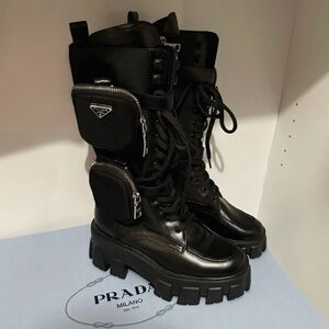 Prada Women's Black Leather Lace-Up Boots